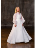 White Organza Pearl Buttons Back Flower Girl Dress